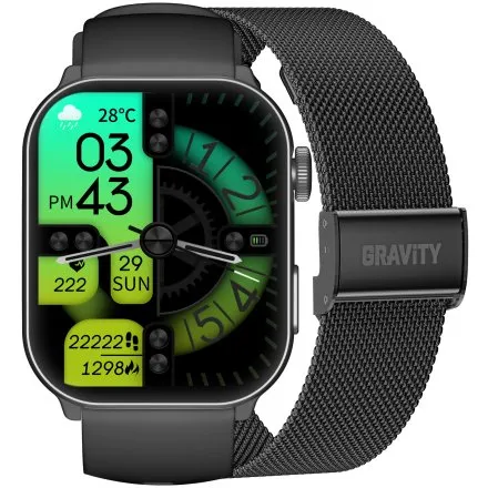 GRAVITY GT28-1 prostokątny czarny smartwatch do rozmów
