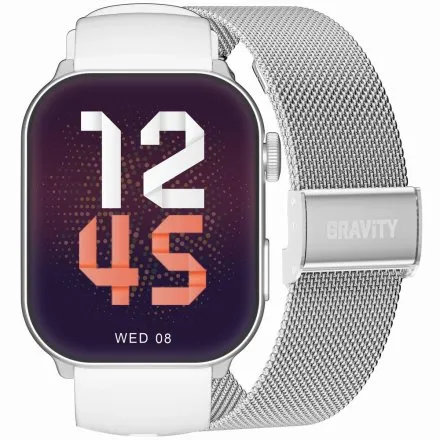 GRAVITY GT28-10 prostokątny srebrny-biały smartwatch do rozmów