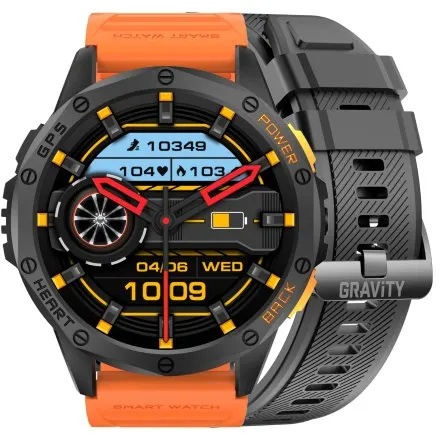 GRAVITY GT24-3 czarno-pomarańczowy smartwatch do rozmów kompas