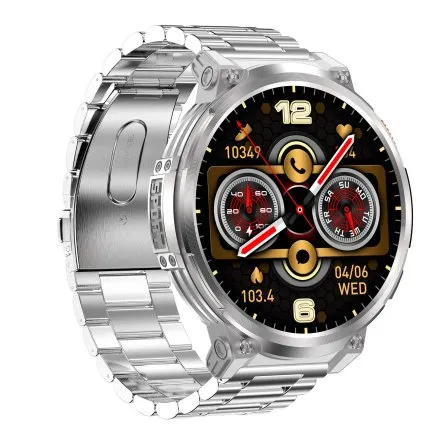 GRAVITY GT23-2 srebrny smartwatch męski do rozmów z latarką