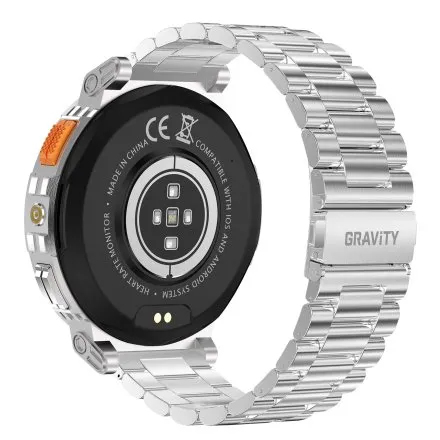 GRAVITY GT23-2 srebrny smartwatch męski do rozmów z latarką