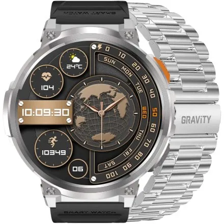 GRAVITY GT23-2 srebrny smartwatch męski do rozmów z latarką