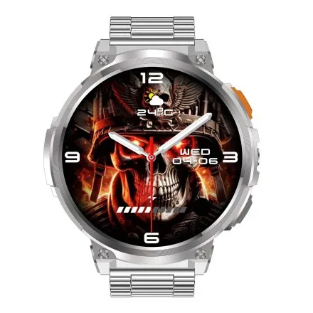 GRAVITY GT23-2 srebrny smartwatch męski do rozmów z latarką