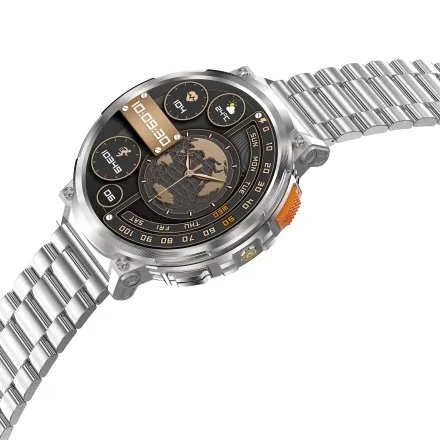 GRAVITY GT23-2 srebrny smartwatch męski do rozmów z latarką