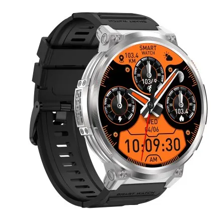 GRAVITY GT23-4 srebrny smartwatch męski do rozmów z latarką