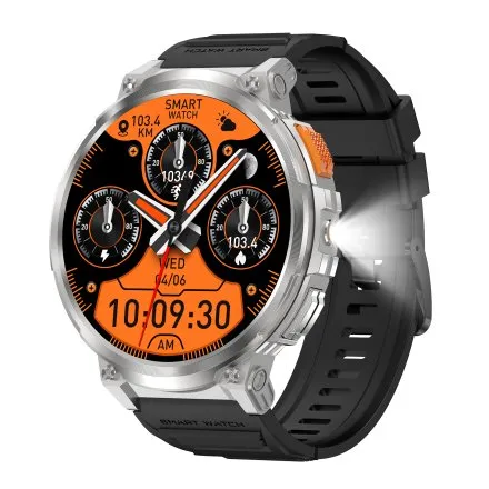 GRAVITY GT23-4 srebrny smartwatch męski do rozmów z latarką