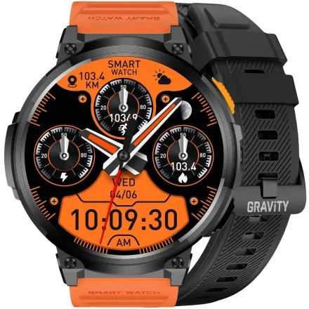 GRAVITY GT23-3 czarno-pomarańczowy smartwatch męski do rozmów z latarką