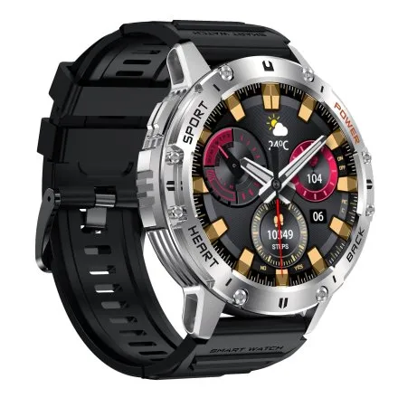 GRAVITY GT22-2 srebrny smartwatch męski do rozmów z latarką