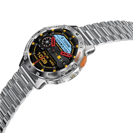 GRAVITY GT22-2 srebrny smartwatch męski do rozmów z latarką
