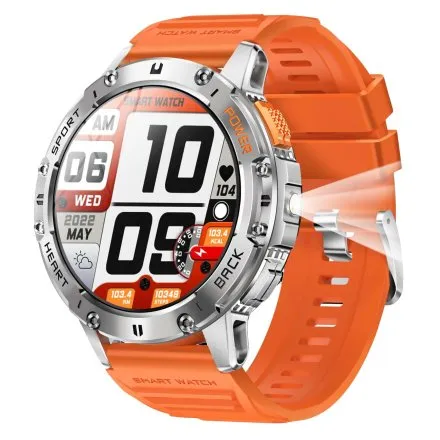 GRAVITY GT22-4 srebrny smartwatch męski do rozmów z latarką