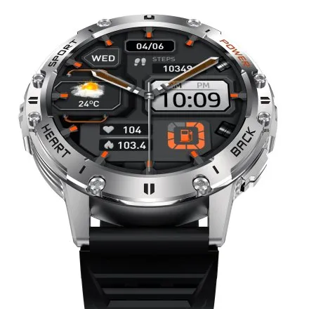 GRAVITY GT22-4 srebrny smartwatch męski do rozmów z latarką