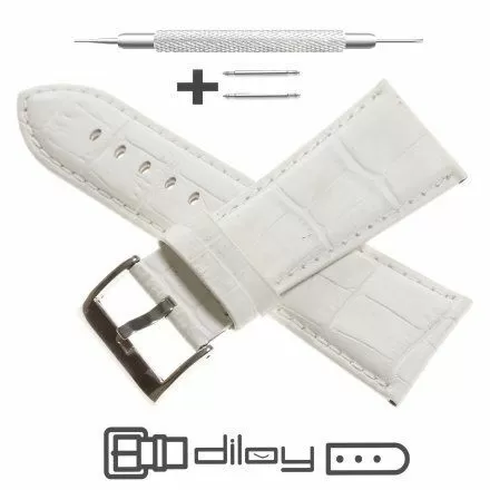 Pasek DILOY Superior 368.24.22 Skórzany Biały 24 mm - GRATIS dwa teleskopy i narzędzie