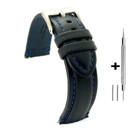 Czarny pasek 20 mm skórzany DILOY 393.20.52 + GRATIS dwa teleskopy i narzędzie