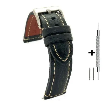 Czarny pasek 22 mm skórzany DILOY 394.22.58 + GRATIS dwa teleskopy i narzędzie