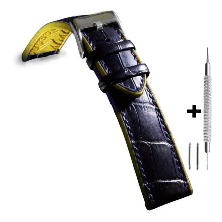 Czarno-żółty pasek 20 mm ze skóry i tworzywa DILOY 420.20.55 + GRATIS dwa teleskopy i narzędzie