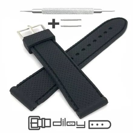 Czarny pasek 20 mm kauczukowy DILOY BR22.20.01 + GRATIS dwa teleskopy i narzędzie