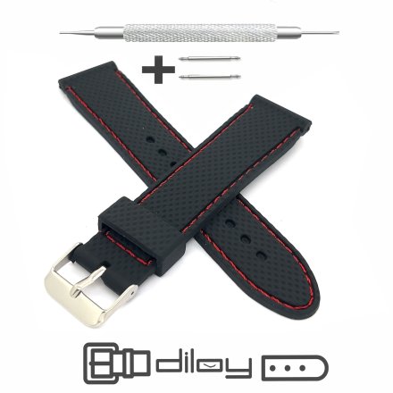 Czarny pasek 22 mm kauczukowy DILOY BR22.22.53 + GRATIS dwa teleskopy i narzędzie