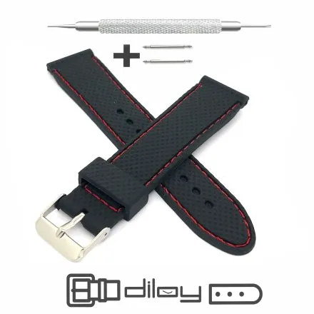 Czarny pasek 22 mm kauczukowy DILOY BR22.22.53 + GRATIS dwa teleskopy i narzędzie