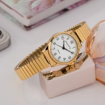 Złoty damski zegarek z cyferkami i bransoletką PACIFIC ALD-0003-02