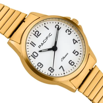 Złoty damski zegarek z cyferkami i bransoletką PACIFIC ALD-0003-02
