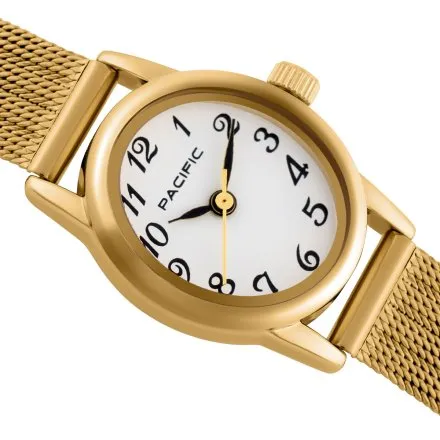 Złoty damski zegarek z cyferkami i bransoletką PLC-6236-02