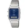 Casio Vintage srebrny zegarek w stylu retro z bransoletką i granatową tarczą AQ-230EM-2AEF