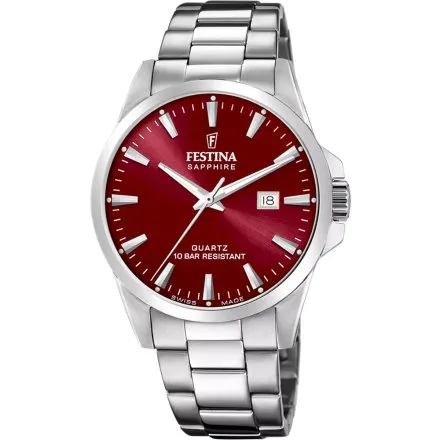 Festina Swiss Made 20024-7 zegarek na bransolecie rubinowa tarcza