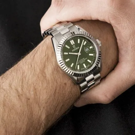 Festina Swiss Made 20084-C Zegarek męski srebrny-zielony ze szkłem szafirowym