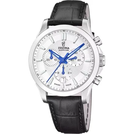 Festina Swiss Made 20094-2 zegarek męski na pasku srebrny retro chrono