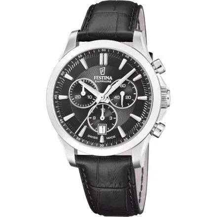 Festina Swiss Made 20094-5 zegarek męski na pasku czarny retro chrono