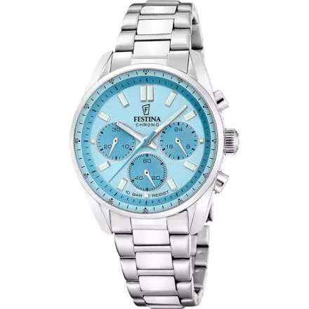 Festina Boyfriend Chrono 20093-2 zegarek srebrny na bransolecie błękitny