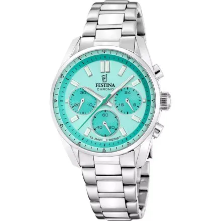 Festina Boyfriend Chrono 20093-3 zegarek srebrny na bransolecie turkusowy
