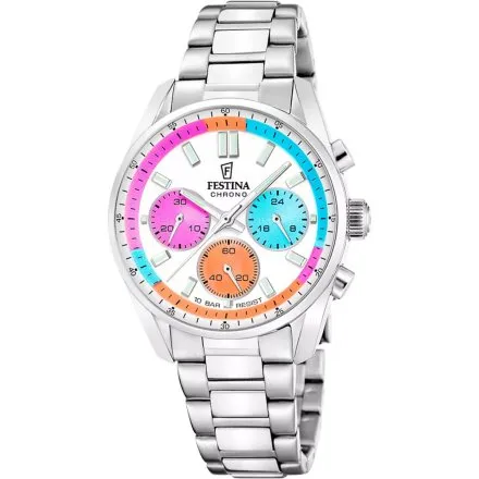 Festina Boyfriend Chrono 20093-7 zegarek srebrny na bransolecie kolorowy