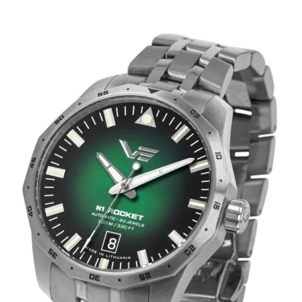 Vostok Europe N1 Rocket Compact NH35A-125A749B zegarek automatyczny męski zielony na bransolecie
