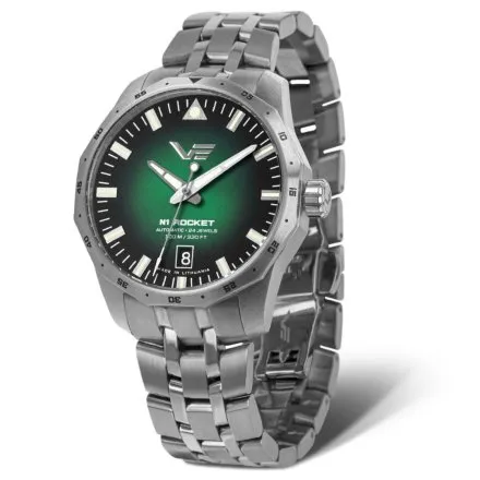 Vostok Europe N1 Rocket Compact NH35A-125A749B zegarek automatyczny męski zielony na bransolecie