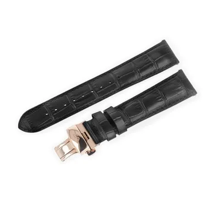 Pasek do zegarka Vostok Europe Vilnele skóra czarny różowozłota klamra motylkowa