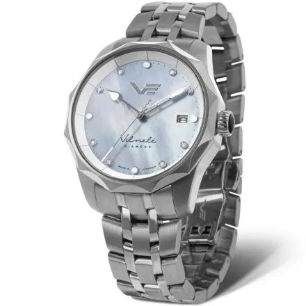 Zegarek damski Vostok Europe Vilnelė Diamond srebrny z bransoletą diamenty, solar, 100m