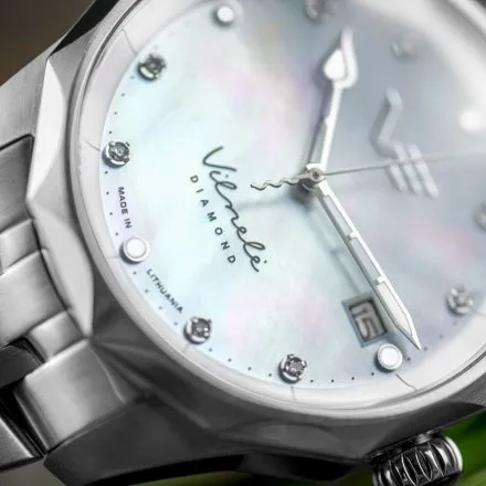 Zegarek damski Vostok Europe Vilnelė Diamond srebrny z bransoletą diamenty, solar, 100m