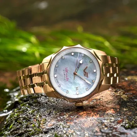 Zegarek damski Vostok Europe Vilnelė Diamond różowozłoty z bransoletą diamenty, solar, 100m