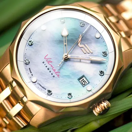 Zegarek damski Vostok Europe Vilnelė Diamond różowozłoty z bransoletą diamenty, solar, 100m