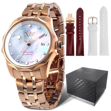 Zegarek damski Vostok Europe Vilnelė Diamond różowozłoty z bransoletą diamenty, solar, 100m