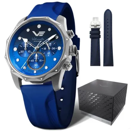 Zegarek damski Vostok Europe Vilnelė niebieski dwa paski chrono 100m