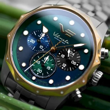 Zegarek damski Vostok Europe Vilnelė zielony dwa paski chrono 100m