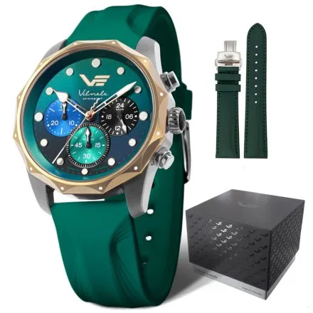 Zegarek damski Vostok Europe Vilnelė zielony dwa paski chrono 100m