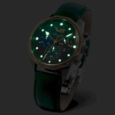 Zegarek damski Vostok Europe Vilnelė Chrono srebrny zielony z bransoletą JS20-125E752B