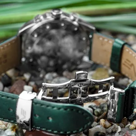 Zegarek damski Vostok Europe Vilnelė Chrono srebrny zielony z bransoletą JS20-125E752B