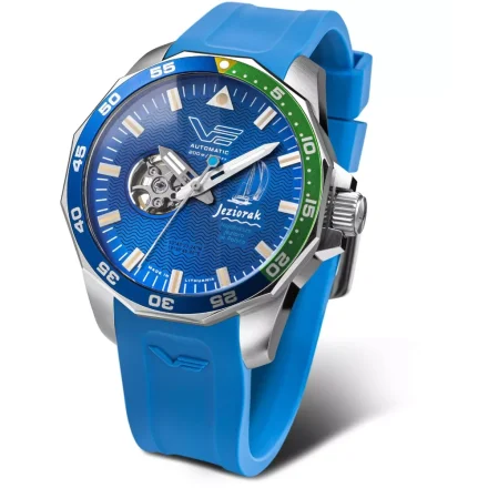 Niebieski zegarek męski Vostok Europe Mazury Jezioro Jeziorak Open Heart Automatic Limited Edition NH38A-225A480