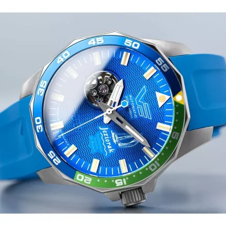 Niebieski zegarek męski Vostok Europe Mazury Jezioro Jeziorak Open Heart Automatic Limited Edition NH38A-225A480