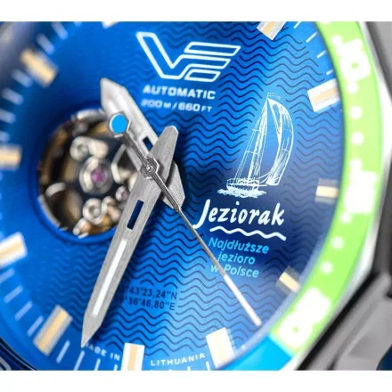 Niebieski zegarek męski Vostok Europe Mazury Jezioro Jeziorak Open Heart Automatic Limited Edition NH38A-225A480