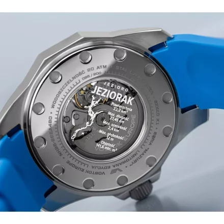 Niebieski zegarek męski Vostok Europe Mazury Jezioro Jeziorak Open Heart Automatic Limited Edition NH38A-225A480